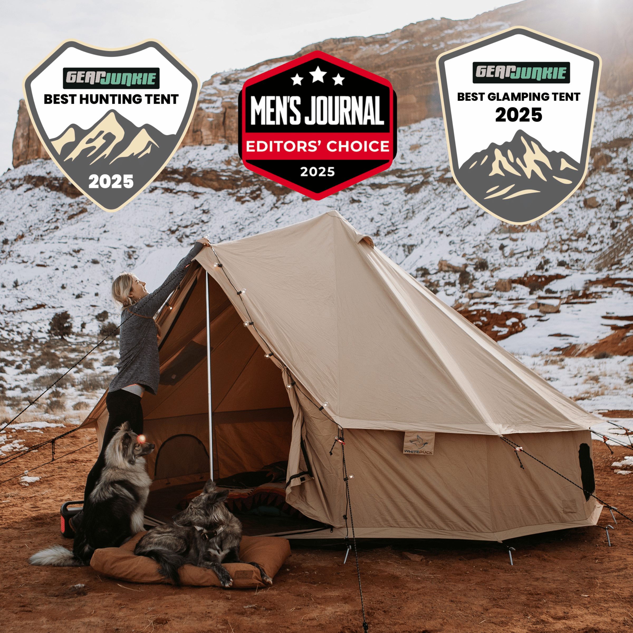 White Duck Outdoors 16-foot Regatta Bell Tent with canvas fabric, featuring a central pole, spacious interior, and classic bell shape.