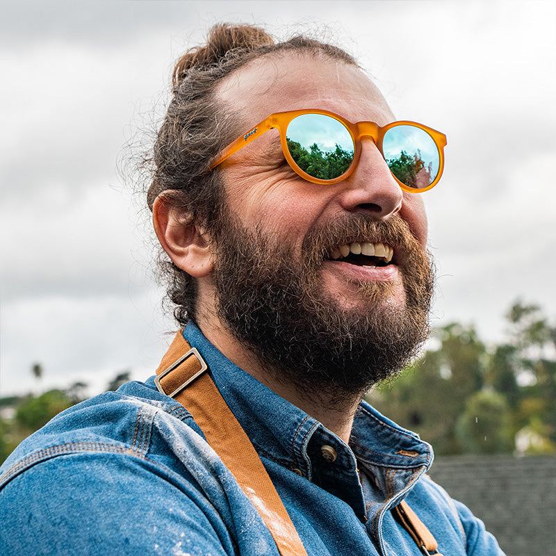 Pair of Rare Air Discs Freshly Baked Man Buns Circle G polarized sunglasses, showcasing their stylish round frame design.