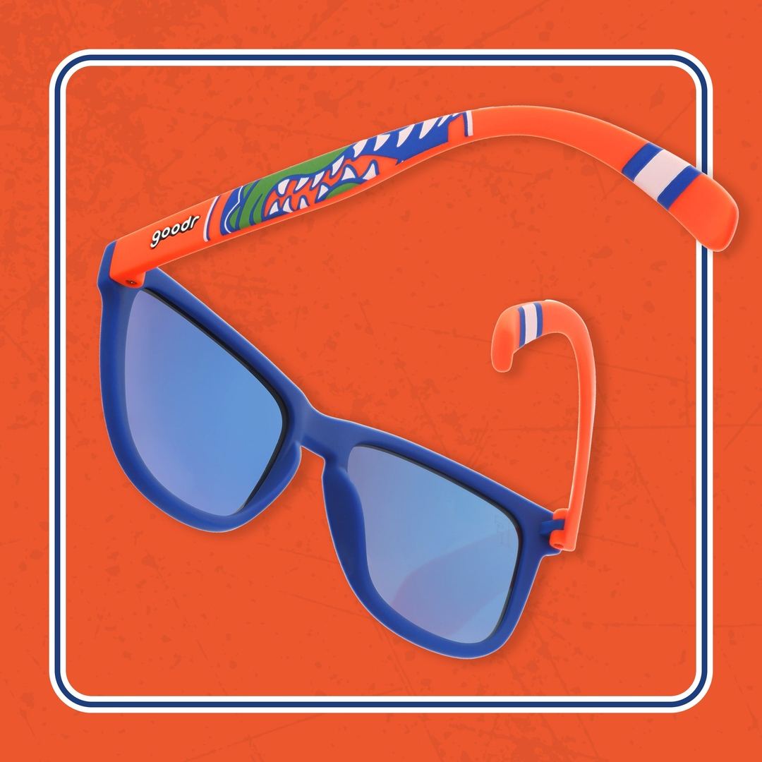 Rare Air Discs "Meet Me At The Swamp" Florida Collegiate OG polarized sunglasses in a lifestyle setting with reflective lenses and stylish frame