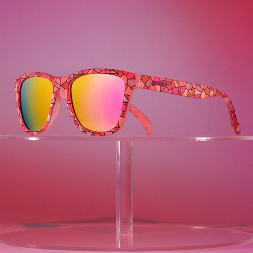 Rare Air Discs stained glass sex symbol polarized sunglasses shown in a lifestyle setting with colorful, artistic design.