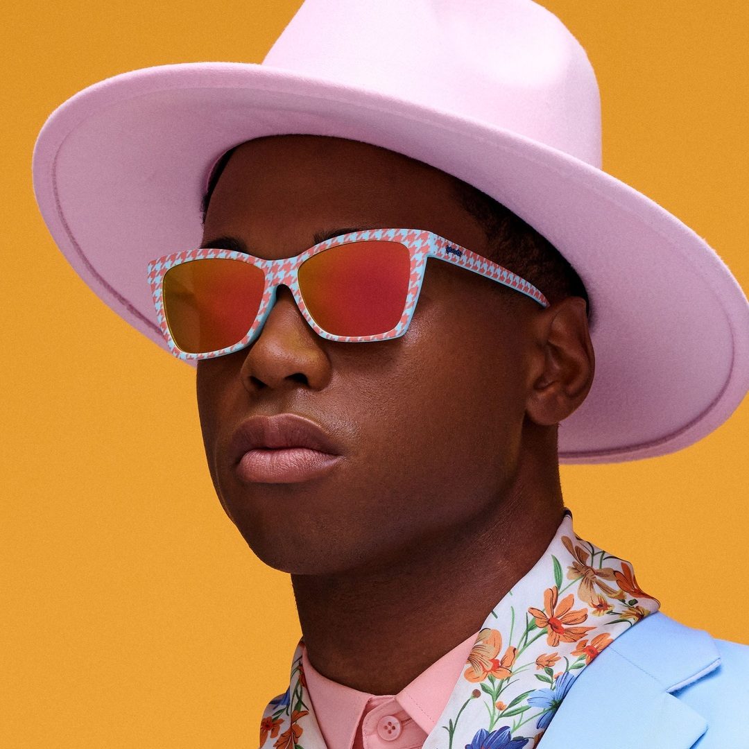 Rare Air Discs polarized Pop G sunglasses featuring houndstooth pattern, stylish accessories for outdoor and casual wear.