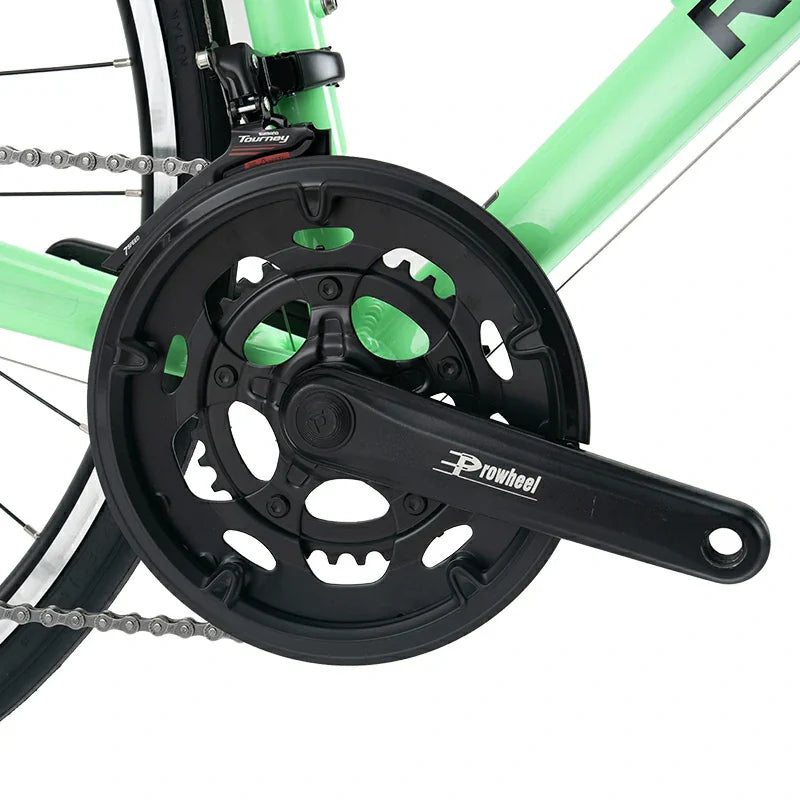 RockBros-US aluminum road bike with lightweight frame, drop handlebars, and racing tires, designed for speed and performance.