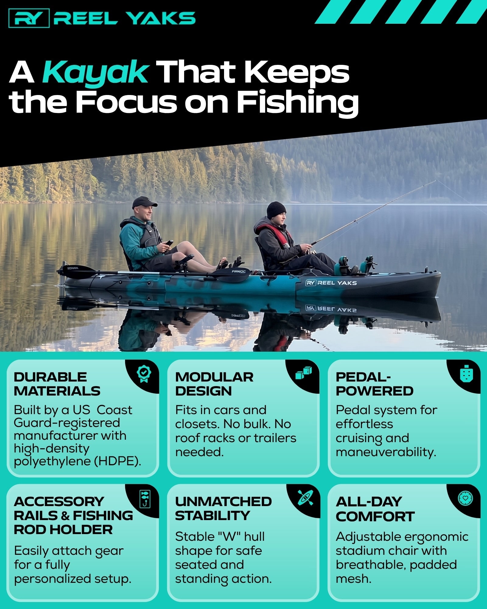 Raptor 14ft Tandem | Fin Drive | Modular Fishing Kayak