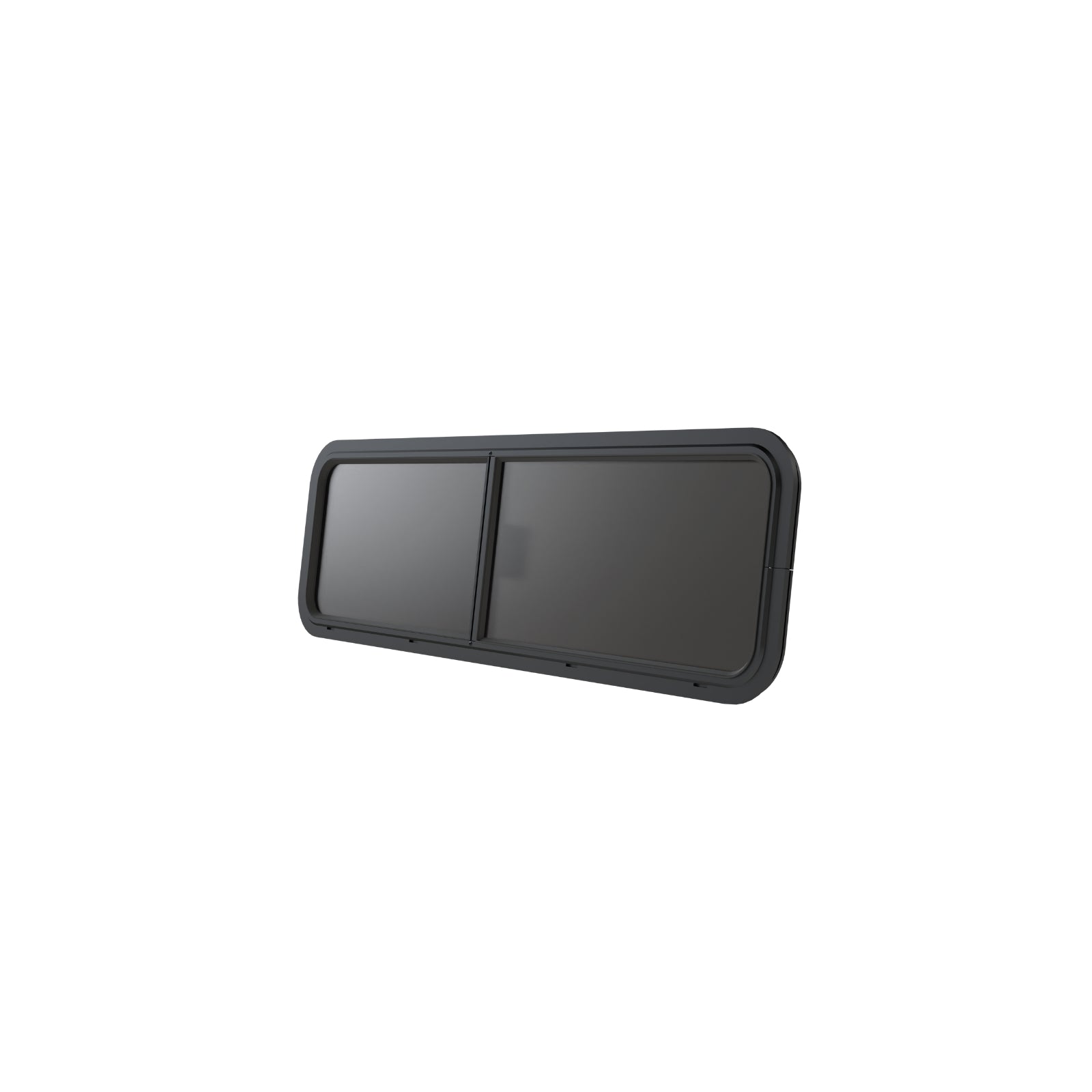 Half slider bunk windows by The Van Mart showcasing a modern design with clear glass and a sleek frame.