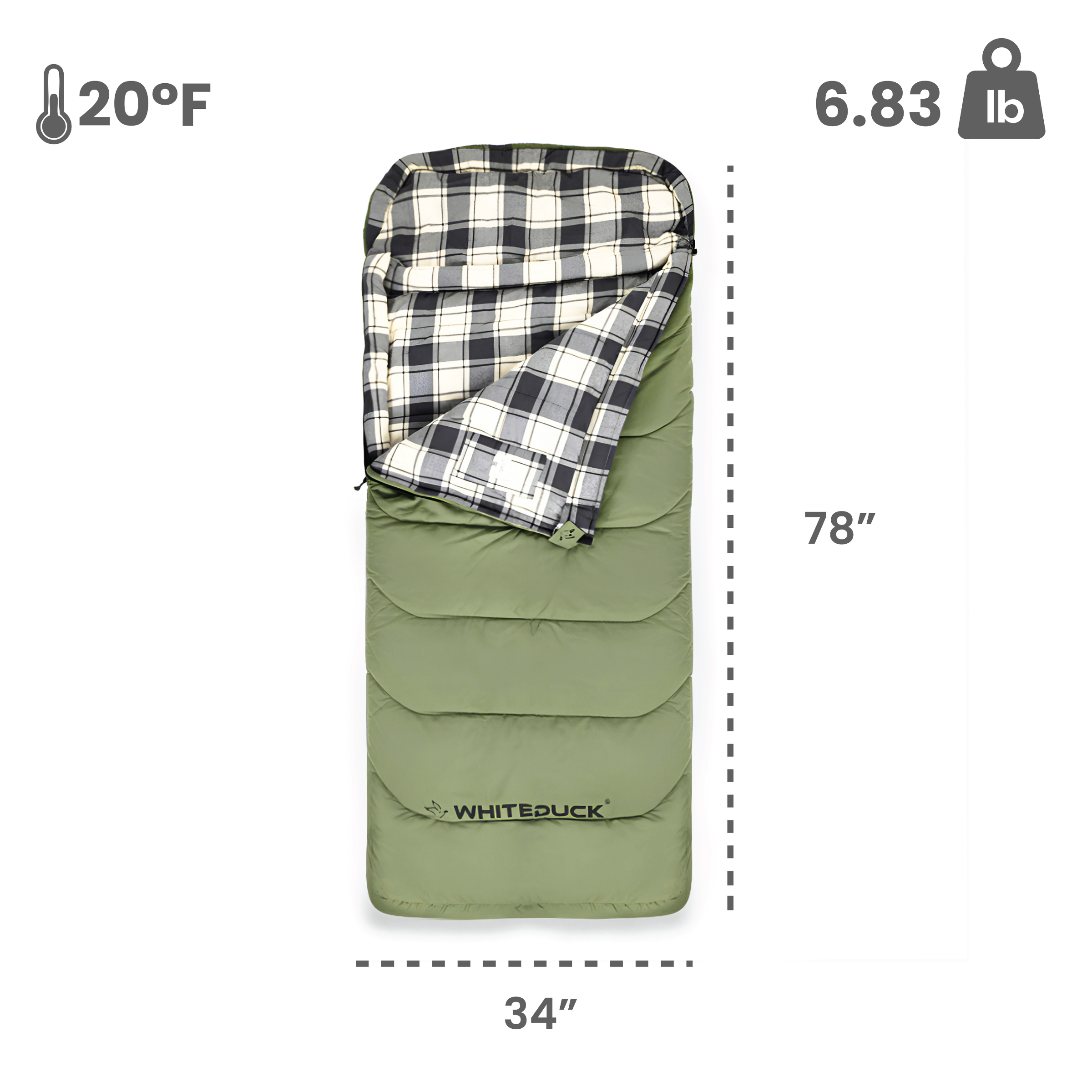 White Duck Outdoors Slumbernest™ sleeping bag rated for 20°F, insulated and designed for cold weather camping.