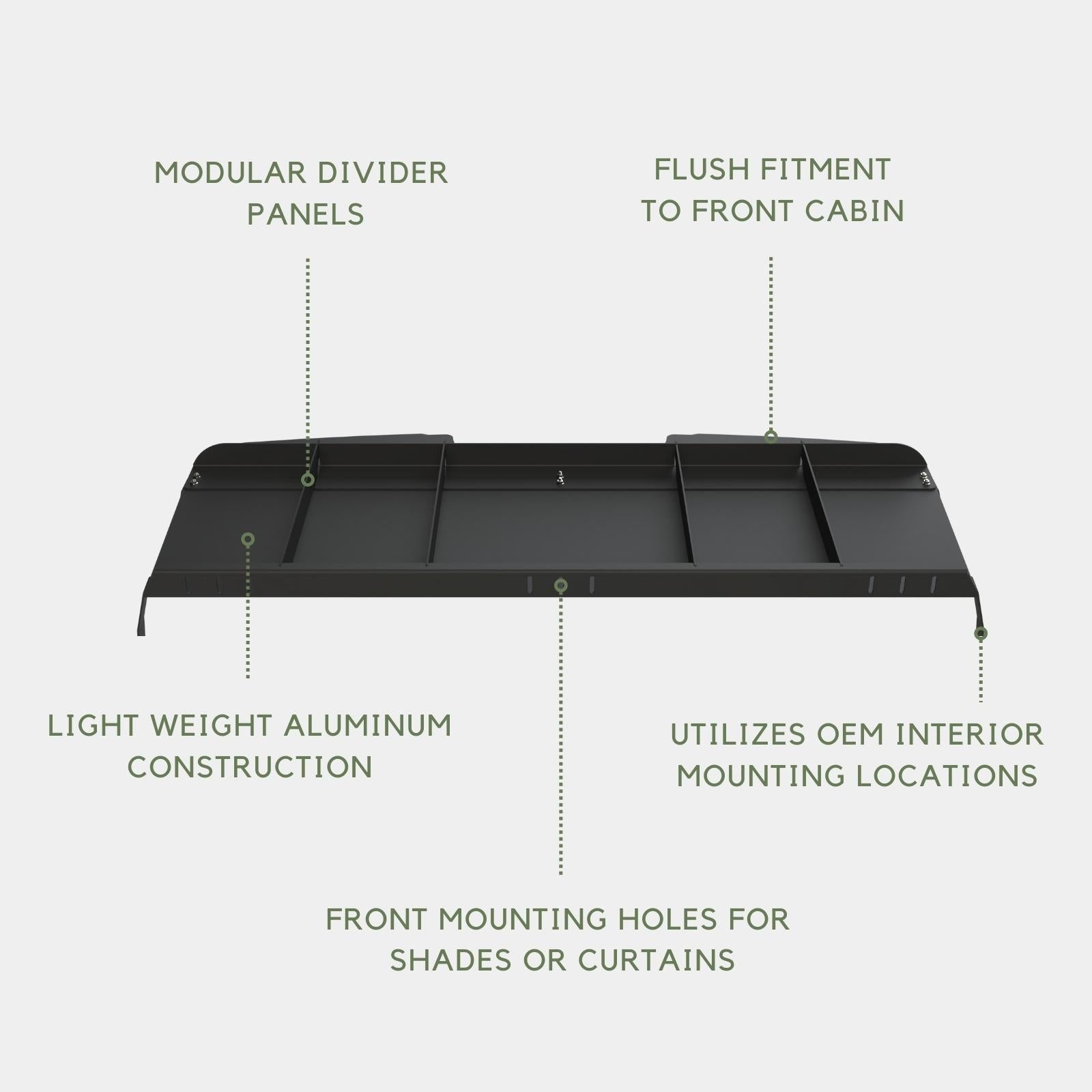Sprinter headliner shelf from The Van Mart's VanSpeed DIY Collection, designed for efficient van storage and organization.