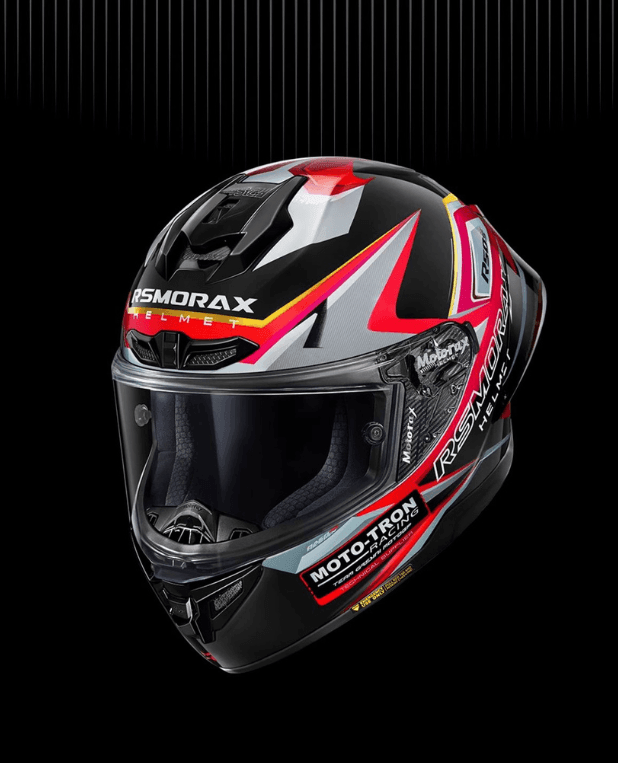 Bean's Moto Booth RSMORAX™ R50S PRO motorcycle riding helmet with a sleek design and secure chin strap.