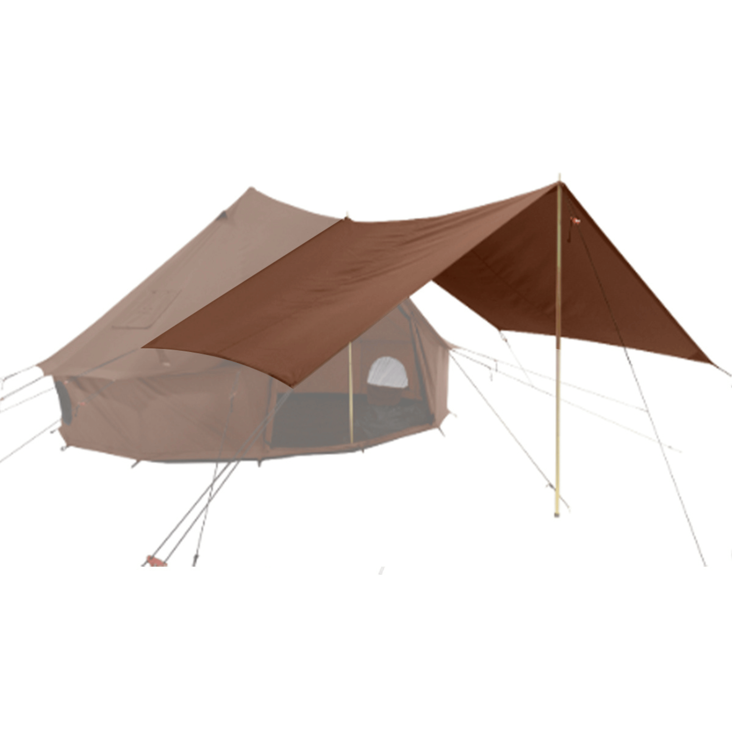 White Duck Outdoors Regatta awning for bell tents, featuring durable fabric and secure attachment for outdoor shelter and shade.