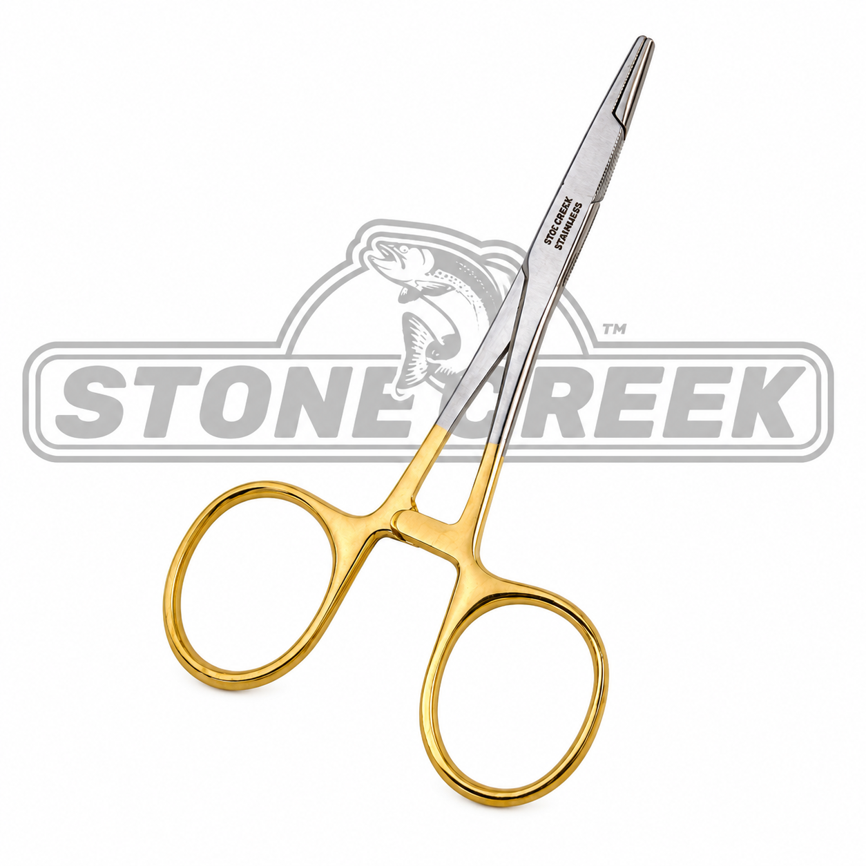 Large 5.5-inch Stone Creek Outfitters scissor and forceps with a large loop for precise cutting and gripping.