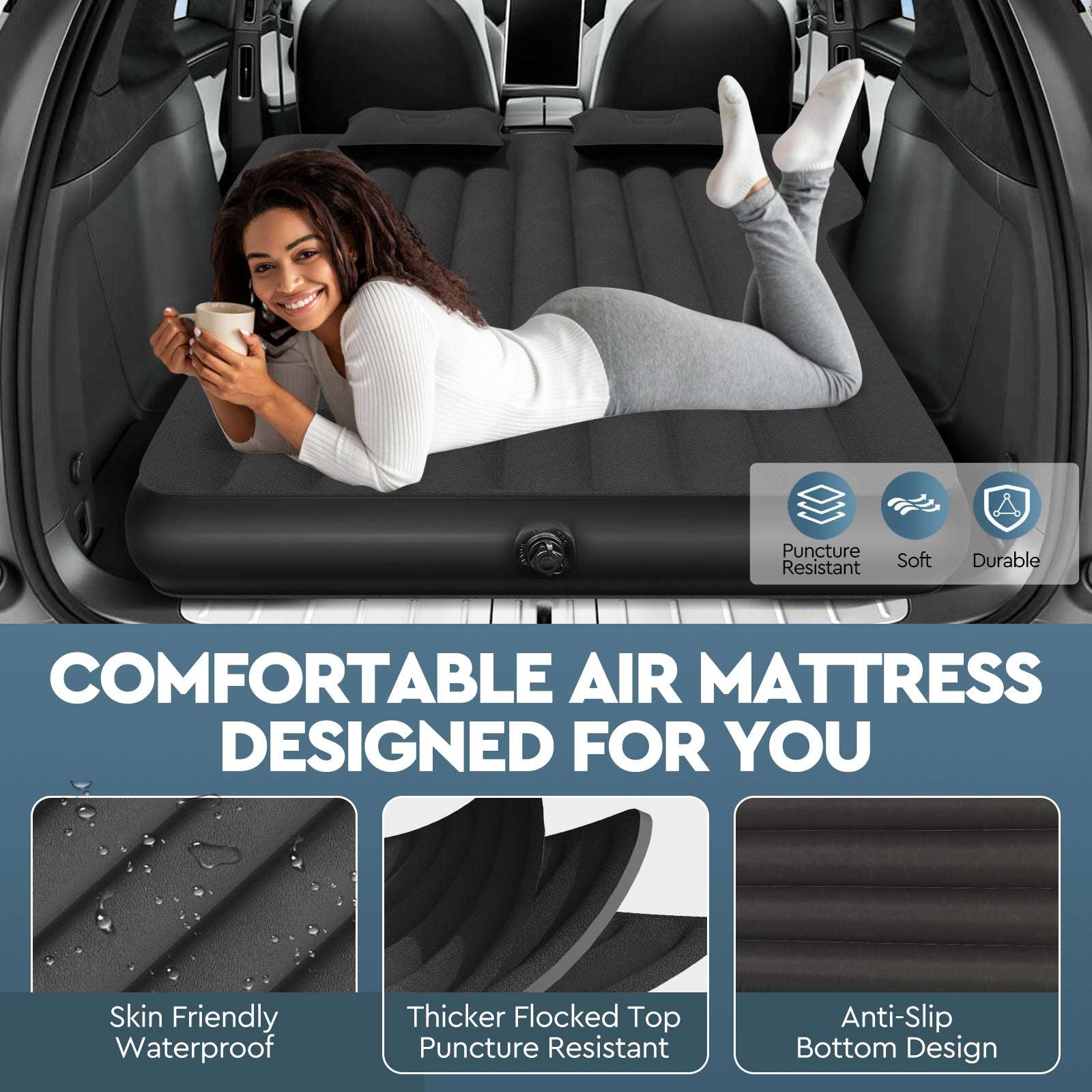 Tesla Model Y Mattress: Inflatable Camping Bed Air Mattress for Model Y, Thickened Travel SUV Sleeping Pad with Car Air Pump 2 Pillows - OVERLANDERS Outfitter