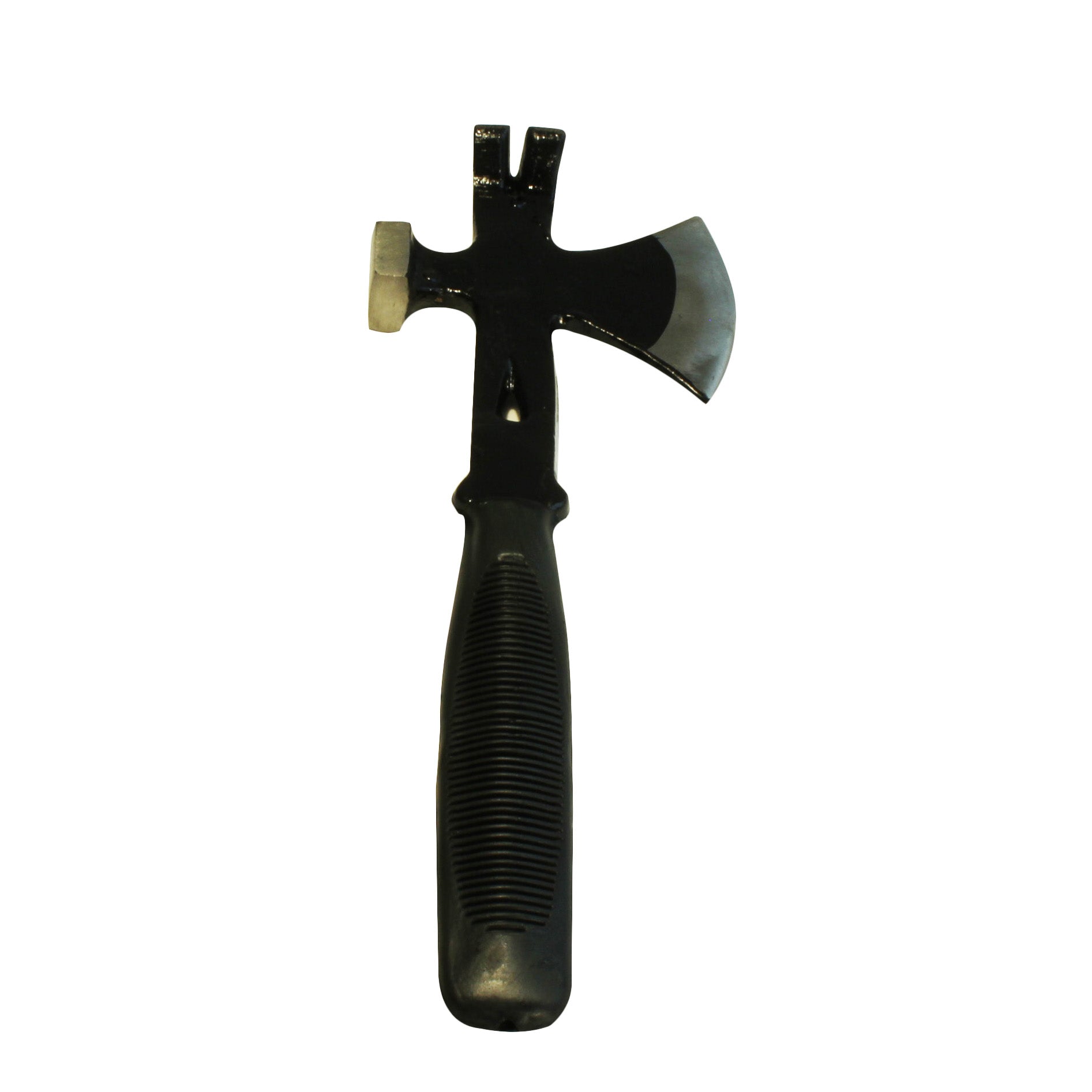 Multi-function survival hatchet with axe, hammer, and pry bar, ideal for camping, emergency, and outdoor preparedness.