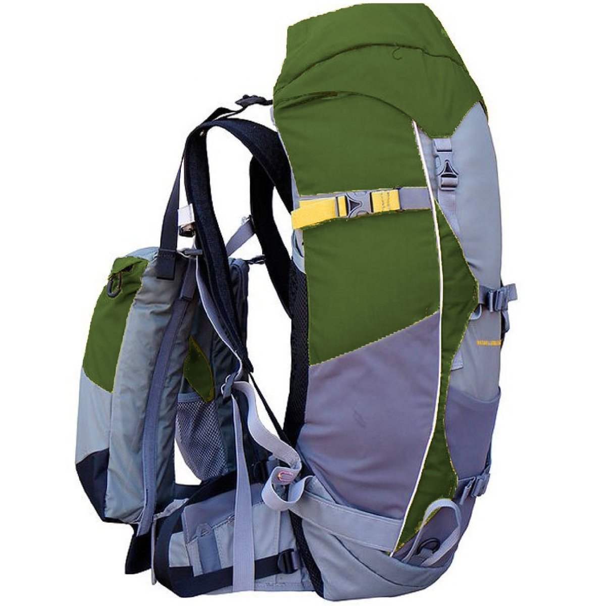 Forest green Light Hiking Gear Aarn Natural Exhilaration backpack in 30, 33, or 36 liters, showing adjustable straps and multiple compartments.