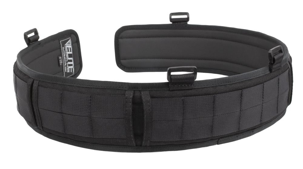 Back view of Elite Survival Systems Sidewinder-Slim™ MOLLE Battle Belt with adjustable straps and MOLLE webbing for tactical gear.