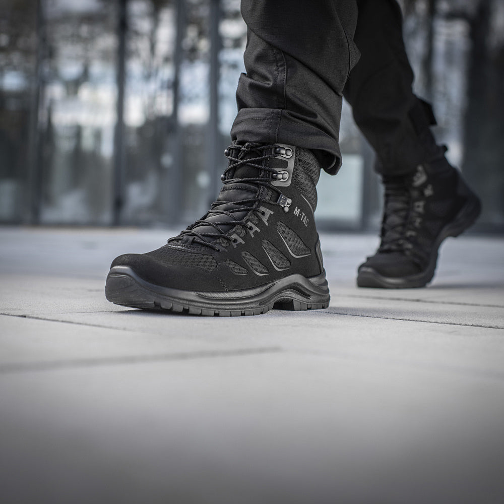 M-Tac Tactical Summer Boots Iva showing sturdy black tactical boots with reinforced soles and ankle support for outdoor use