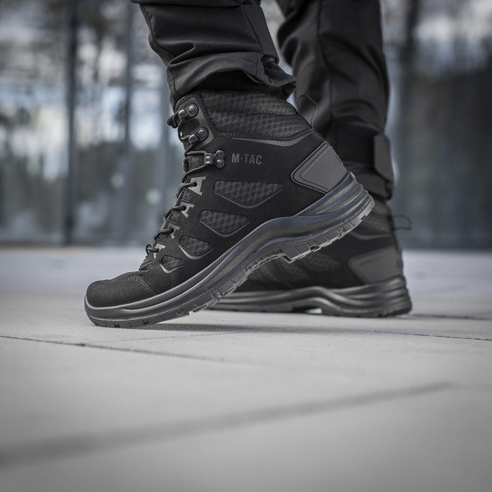 M-Tac Tactical Summer Boots Iva showing sturdy black tactical footwear with reinforced soles and ankle support for outdoor use.