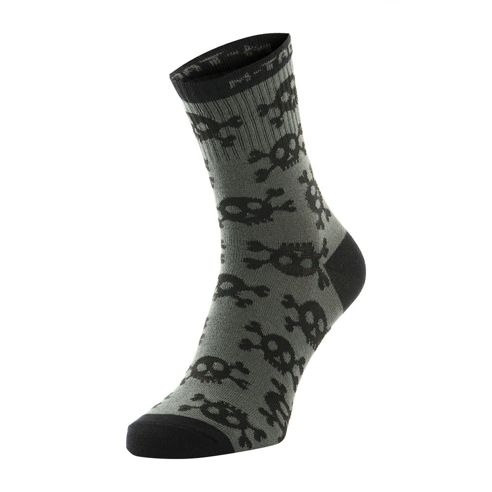 M-TAC lightweight mid calf socks featuring a pirate skull design, ideal for tactical use and outdoor activities.