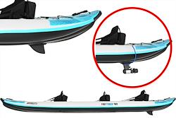 Backcountry Sportsman 465ft FastTrack™ V-bottom two-person package with kayak, paddles, and safety gear on water.