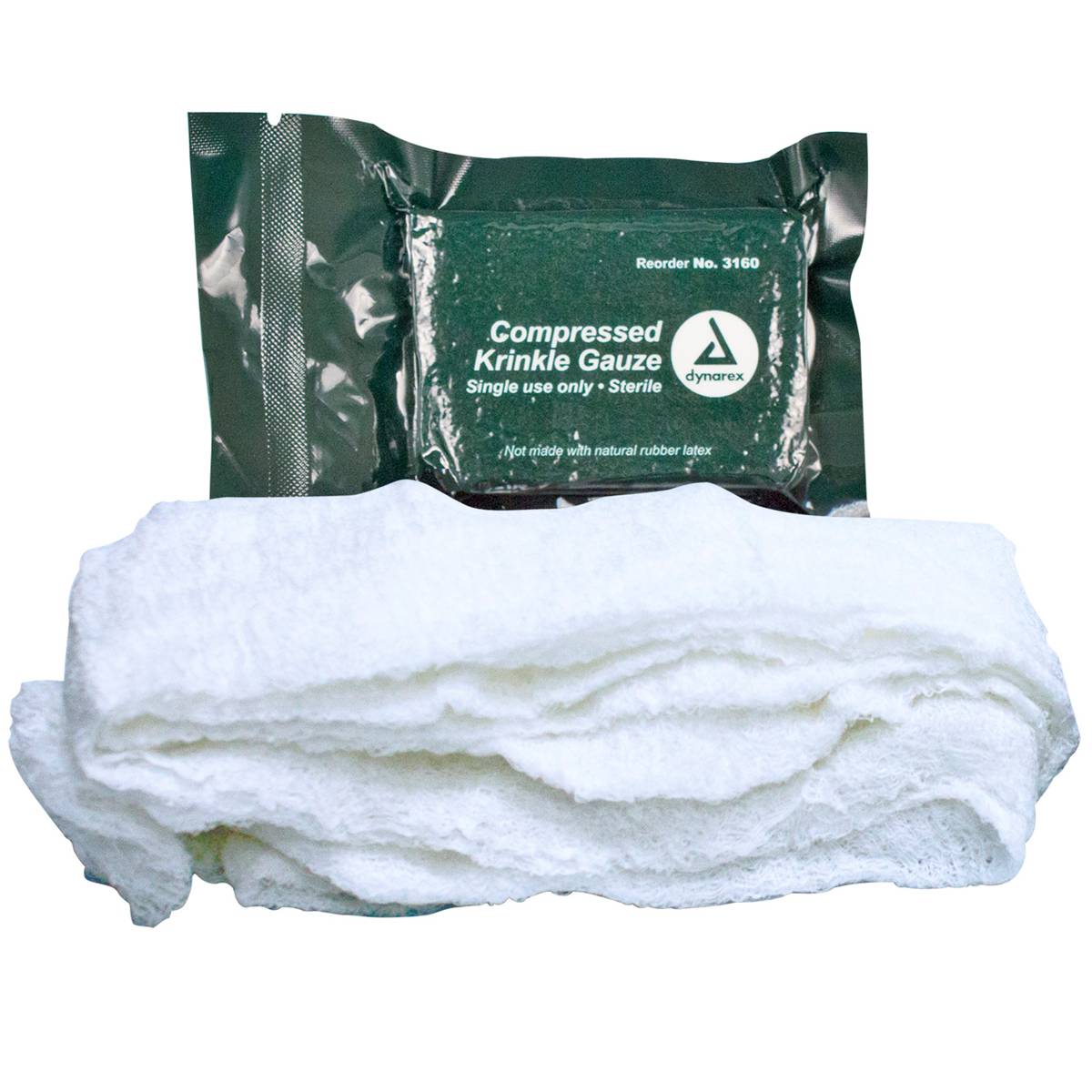 Sterile compressed krinkle gauze bandage for bleeding management, 4.5-inch by 4.1 yards, from quakekits.com