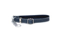 Blue leather dog collar with martingale design from Euro-Dog Collars, featuring sturdy hardware and quality craftsmanship.