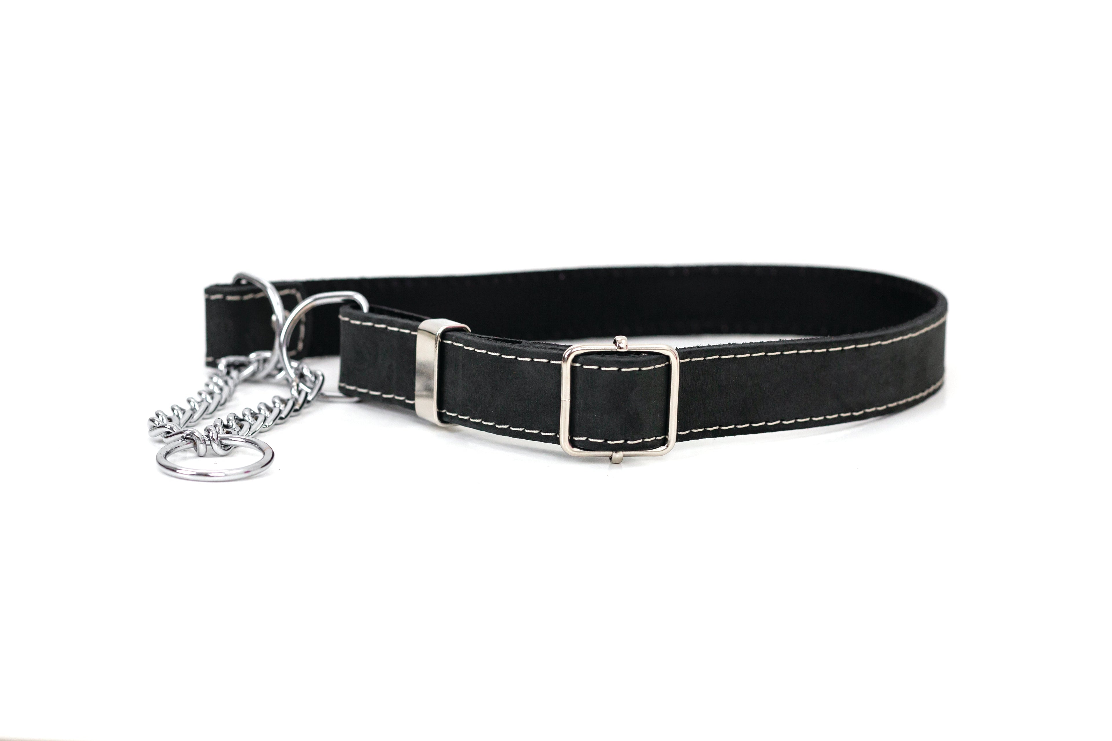 Martingale Midnight Black Leather Dog Collar - We The Collective