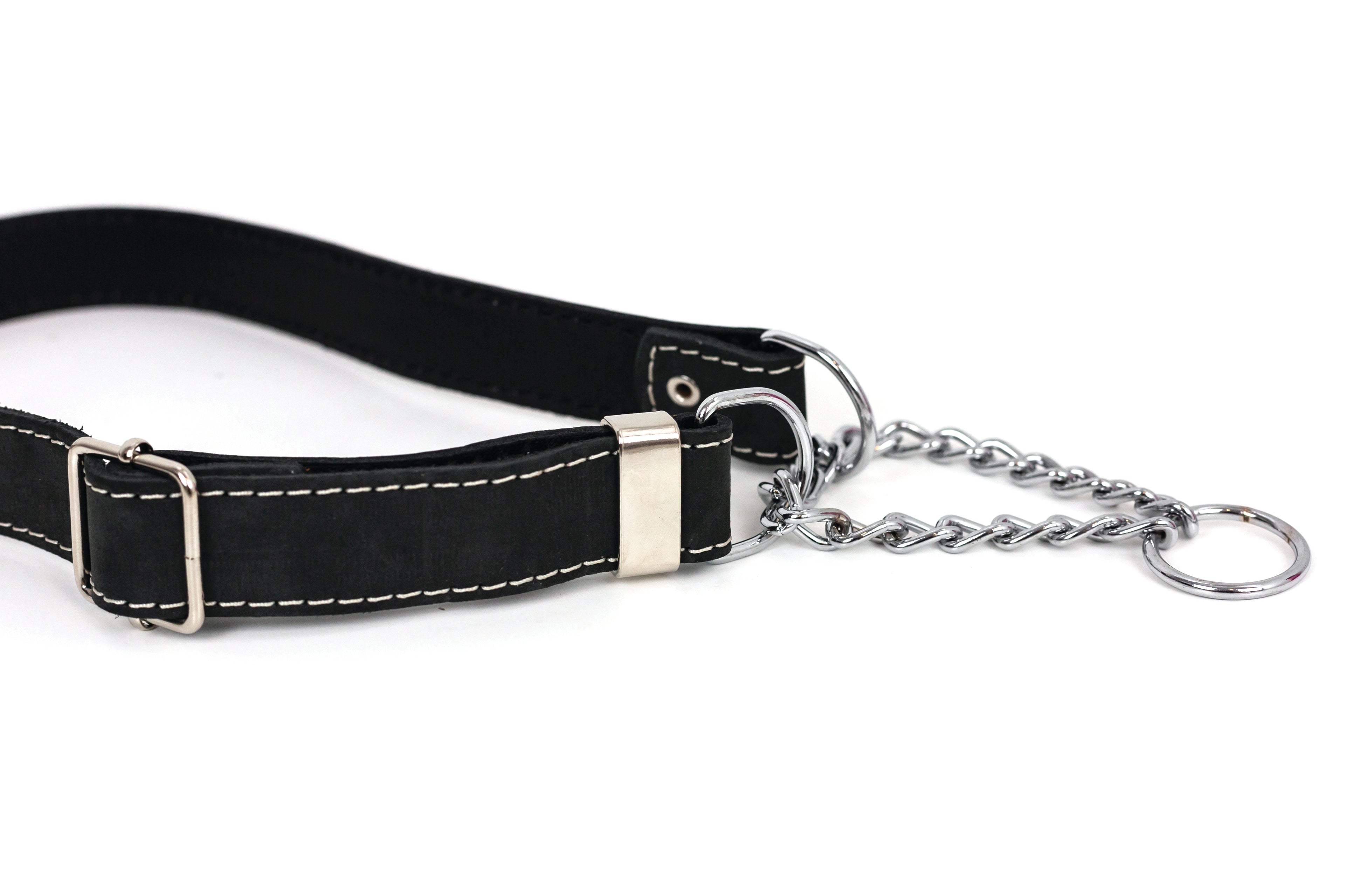 Martingale Midnight Black Leather Dog Collar - We The Collective