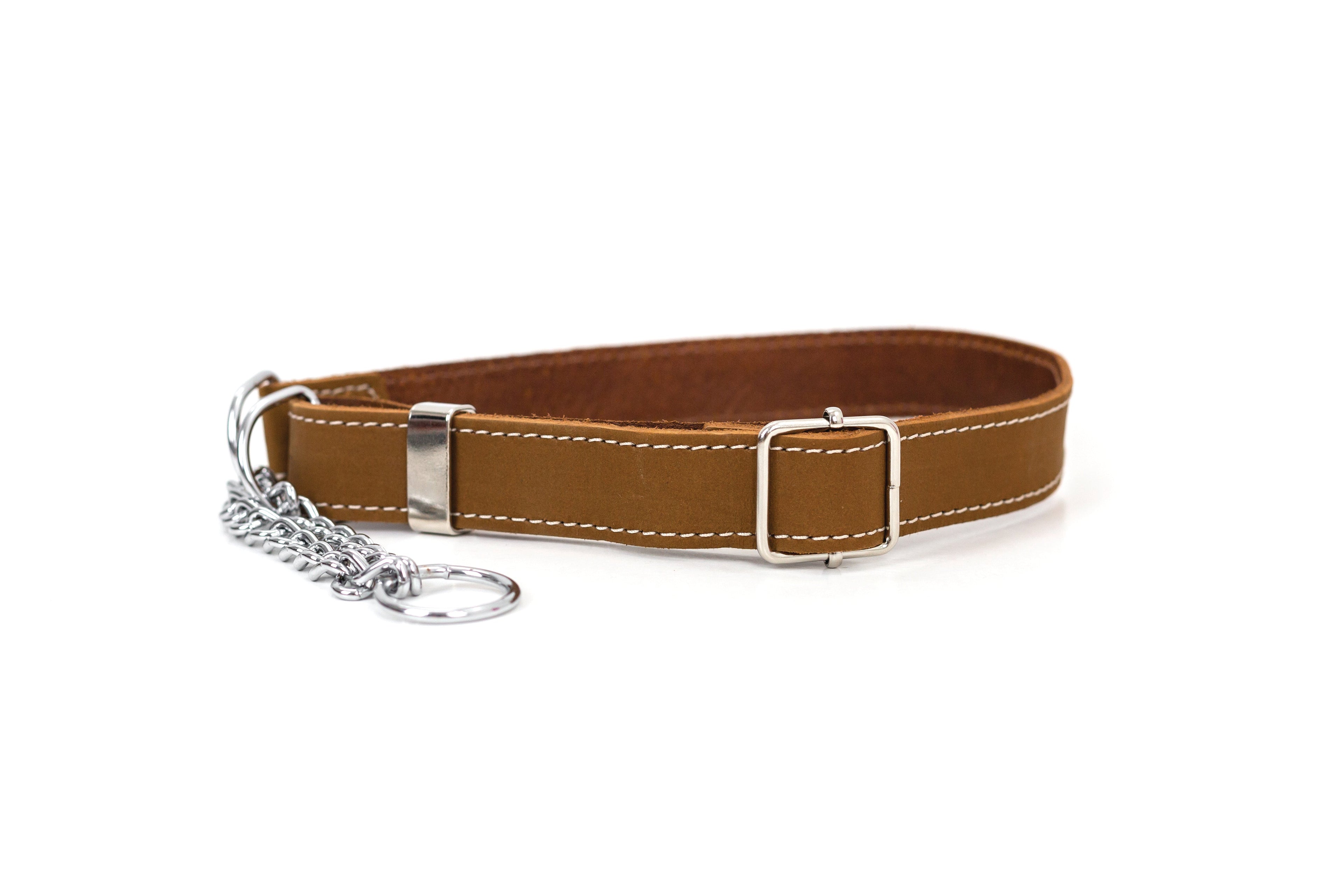 Euro-Dog Collars Earth Brown leather dog collar with martingale design, durable and stylish for medium to large dogs.