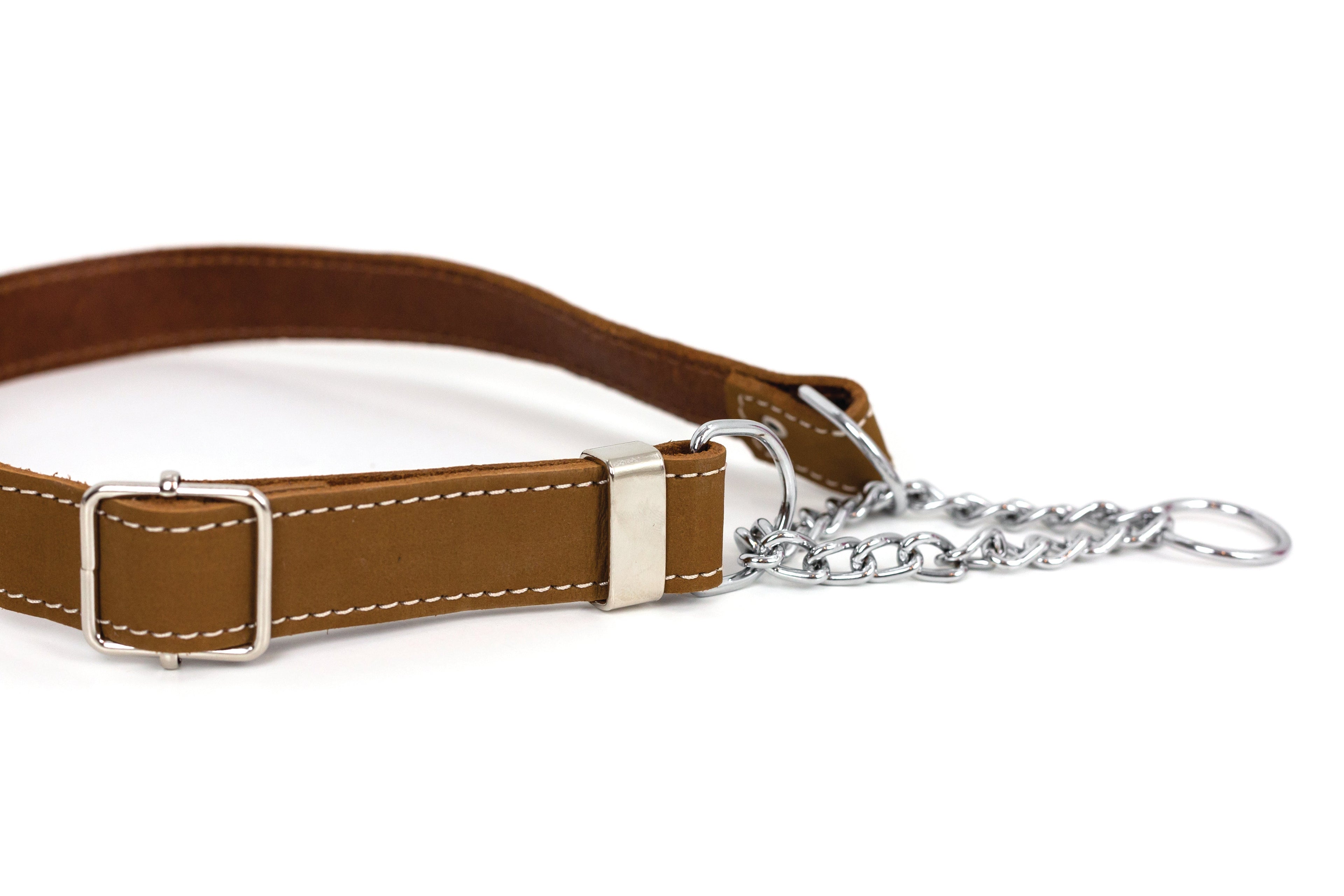 Earth brown leather dog collar with martingale design, durable and stylish, from Euro-Dog Collars and Leads.
