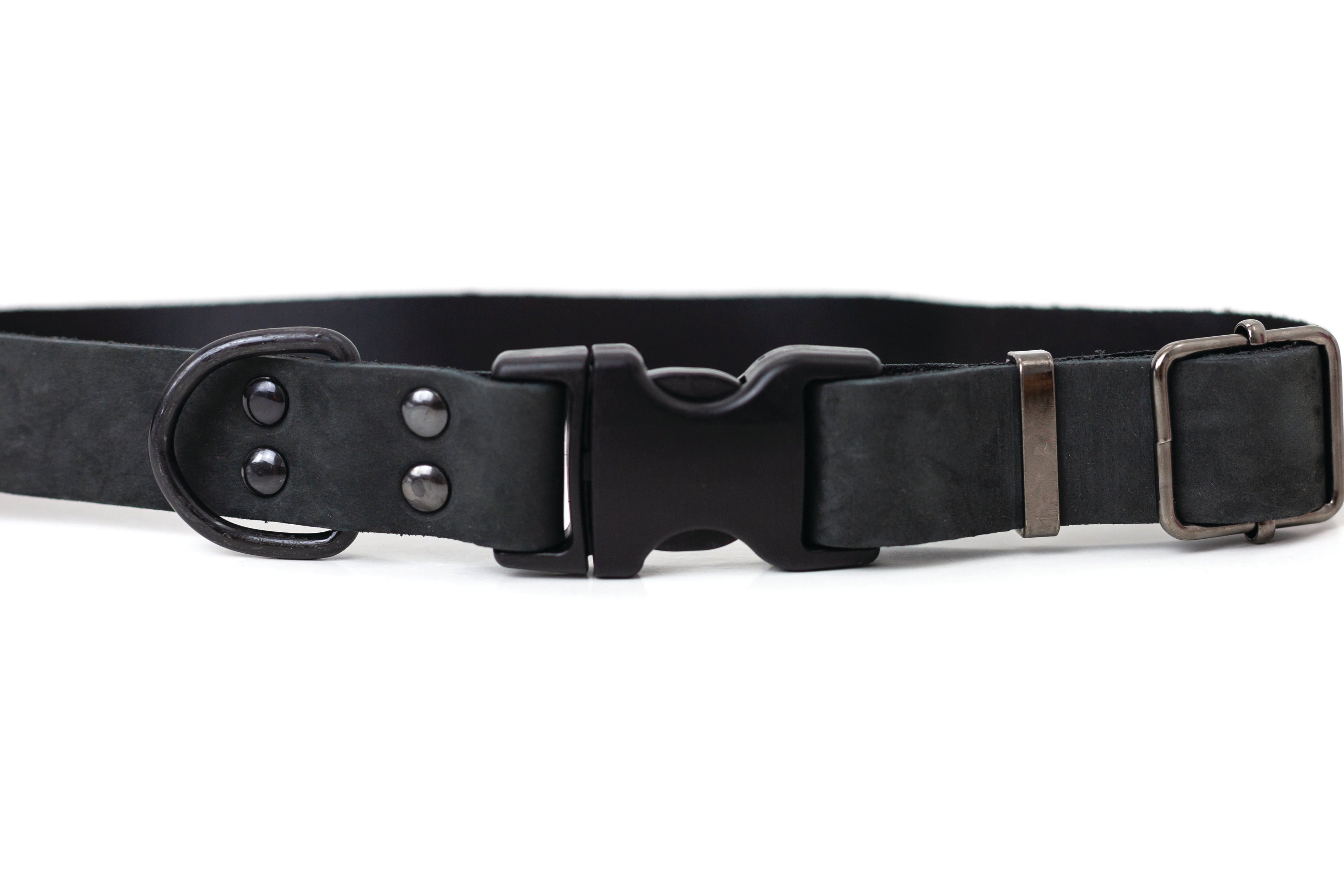 Sport Style Midnight Black Leather Dog Collar - OVERLANDERS Outfitter
