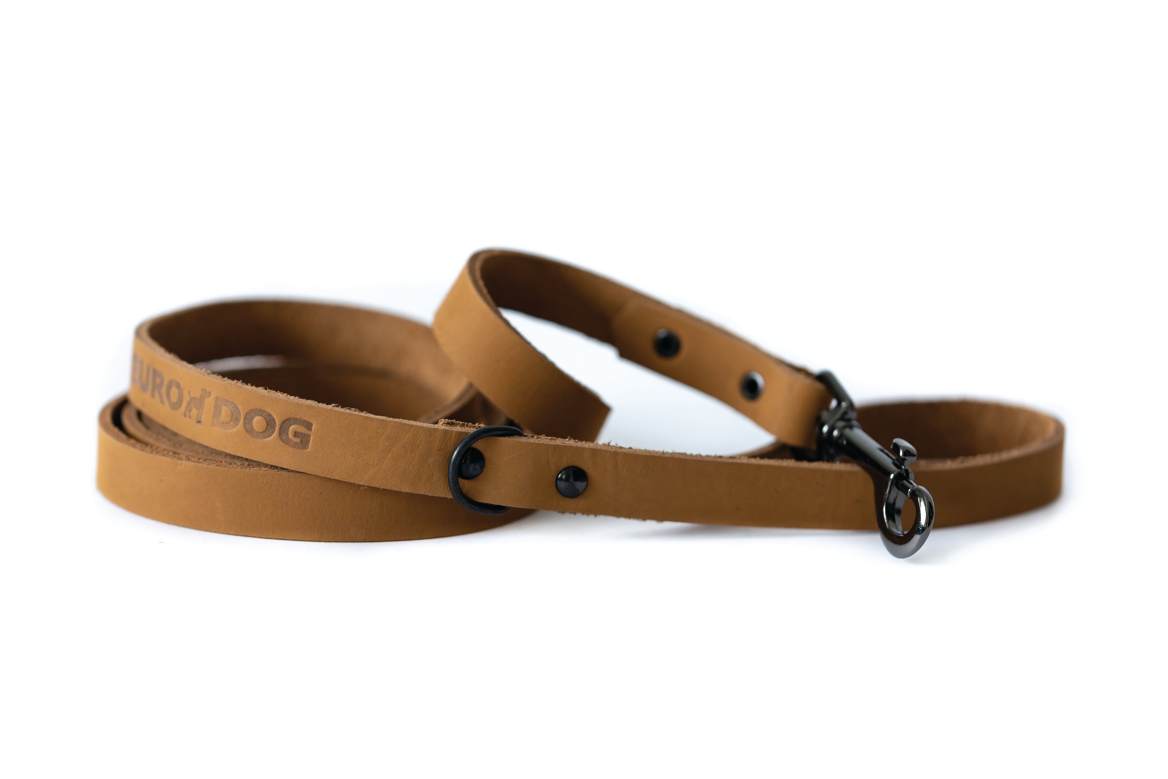 Sport style khaki leather dog leash from Euro-Dog Collars and Leads, featuring durable leather and a stylish design.