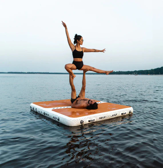 Backcountry Sportsman inflatable dock and swim platform with sturdy design, ideal for waterfront swimming and relaxing on the water.