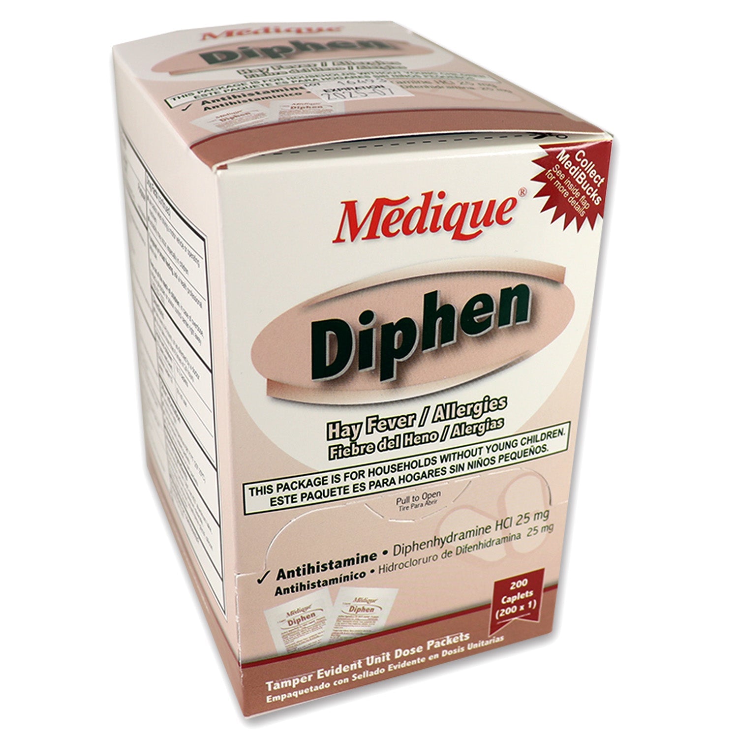 Generic antihistamine capsules in a 200-count box, featuring clear labeling and packaging design.