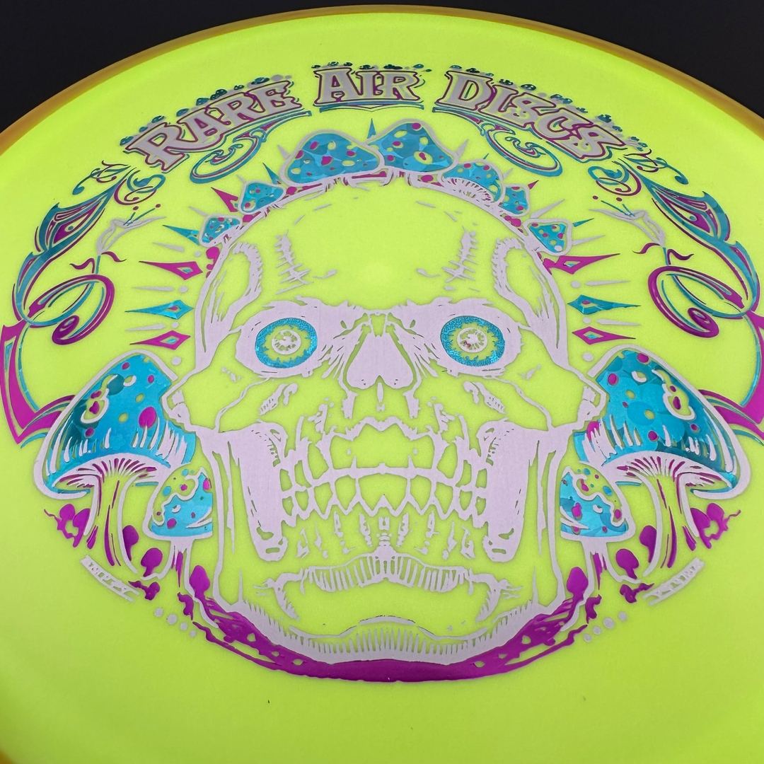 Rare Air Discs Fission Defy Crushin' Amanitas VIP 2.0 disc golf disc with vibrant design and detailed branding.