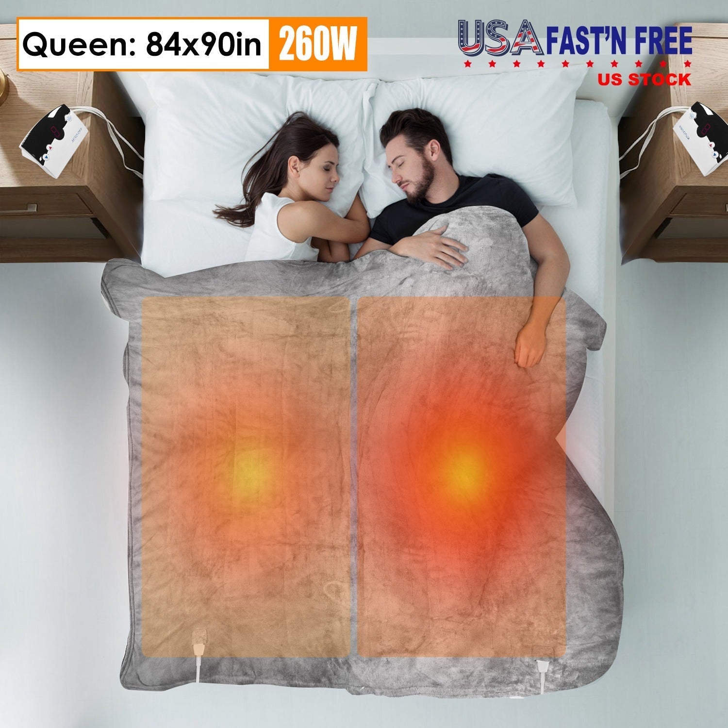 Electric Heated Queen Size Fleece Heated Blanket with Dual Controller 10 Heating Levels 10 Hours Auto Off Machine Washable for Home Office Usage 84x90 - OVERLANDERS Outfitter