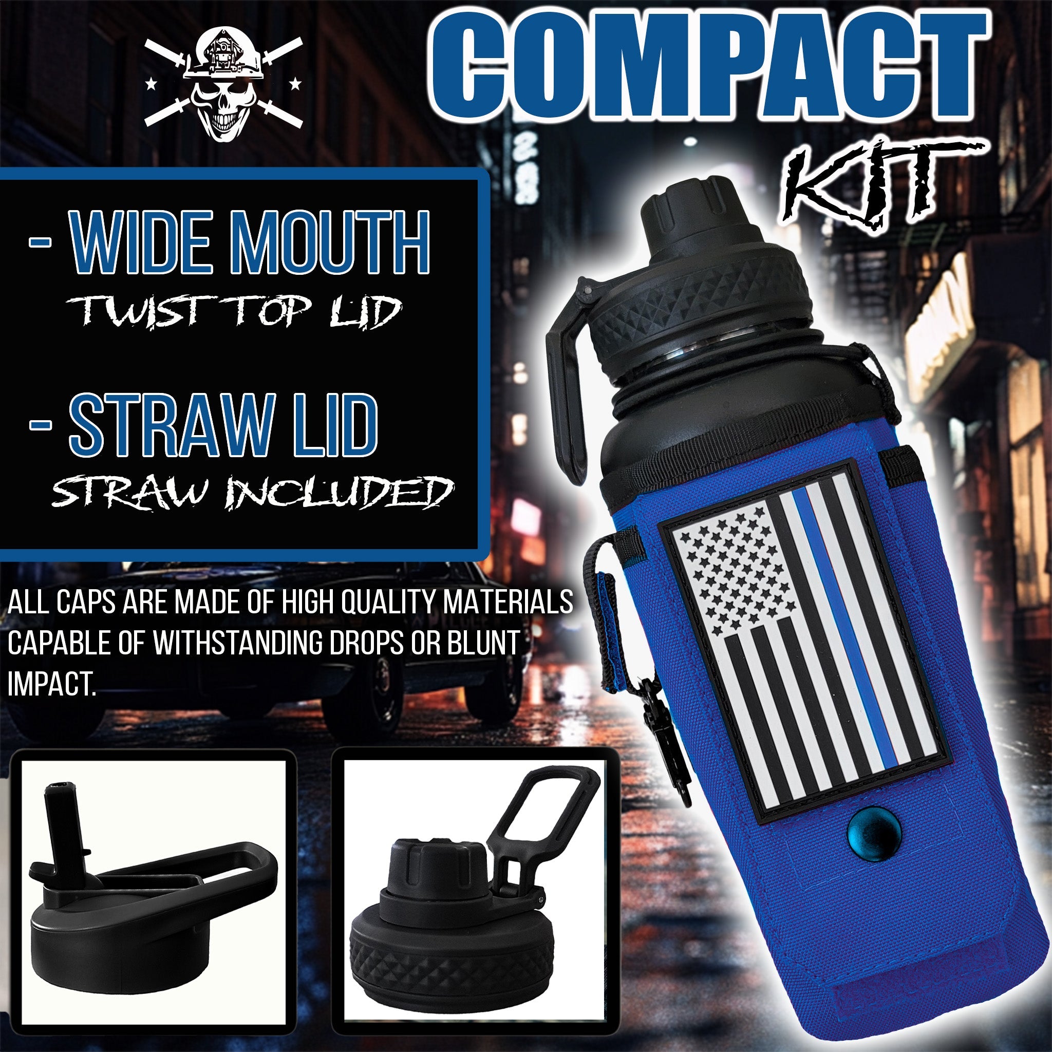 Iron Infidel 32oz Compact Battle Bottle water bottle with black cap and sturdy design, ideal for hydration during workouts.