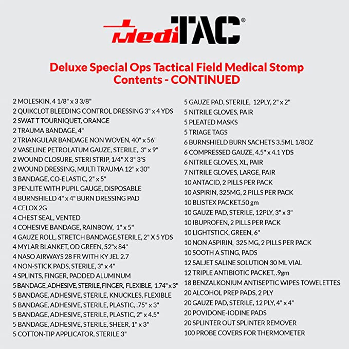 Deluxe MediTac first responder bag featuring CAT tourniquet and bleeding control supplies for emergency medical assistance.