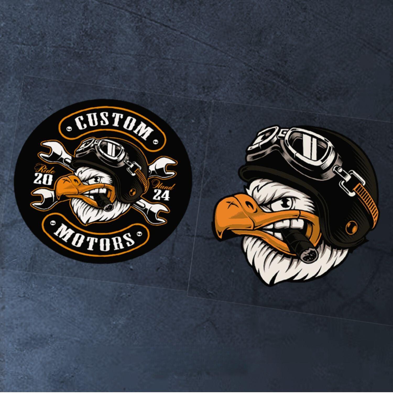 Decor sticker featuring a soaring eagle flying across the sky, designed by Bean's Moto Booth for wall or surface decoration.