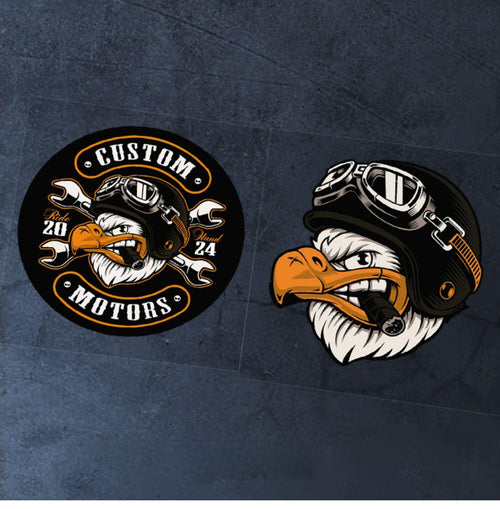 Decor sticker featuring a soaring eagle flying across the sky, designed by Bean's Moto Booth for wall or surface decoration.