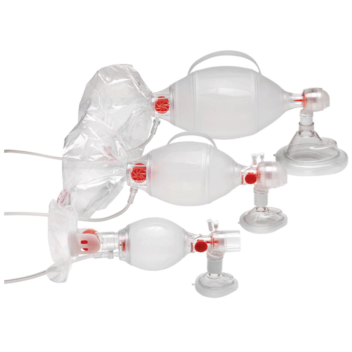 Pediatric Ambu Spur II disposable resuscitator bag-valve-mask for CPR, showing clear face mask and breathing bag, by quakekits.com