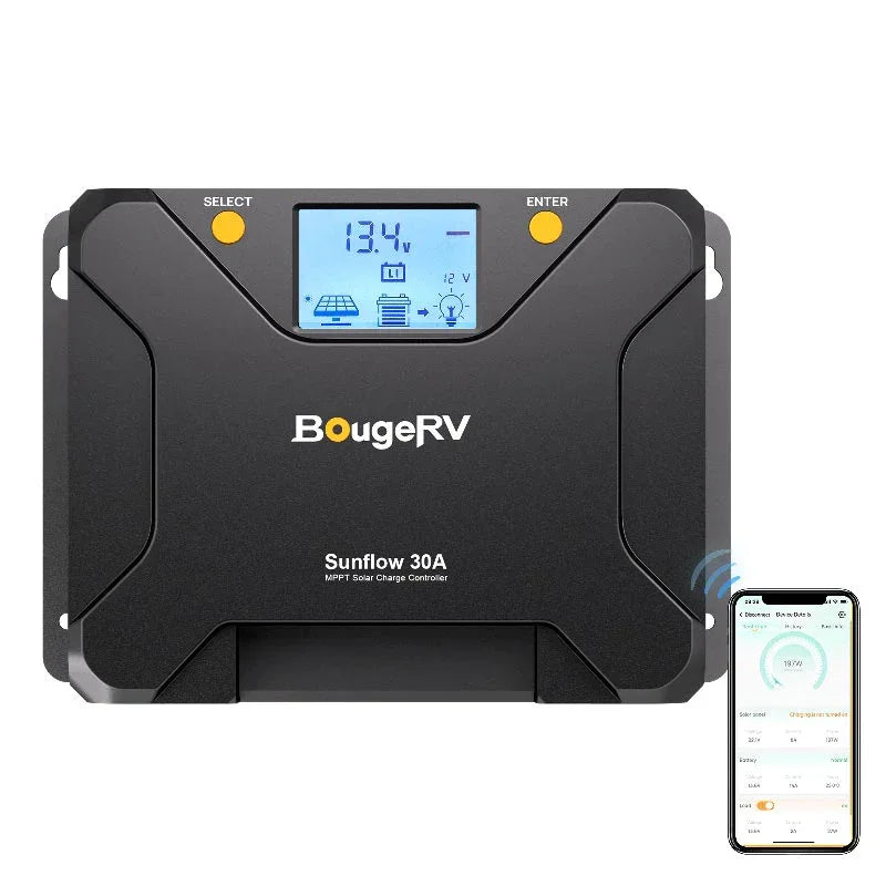 Flexible solar panels from Green Vista Living's BougeRV 12V 200W solar system kit installed outdoors, showcasing portable solar power.