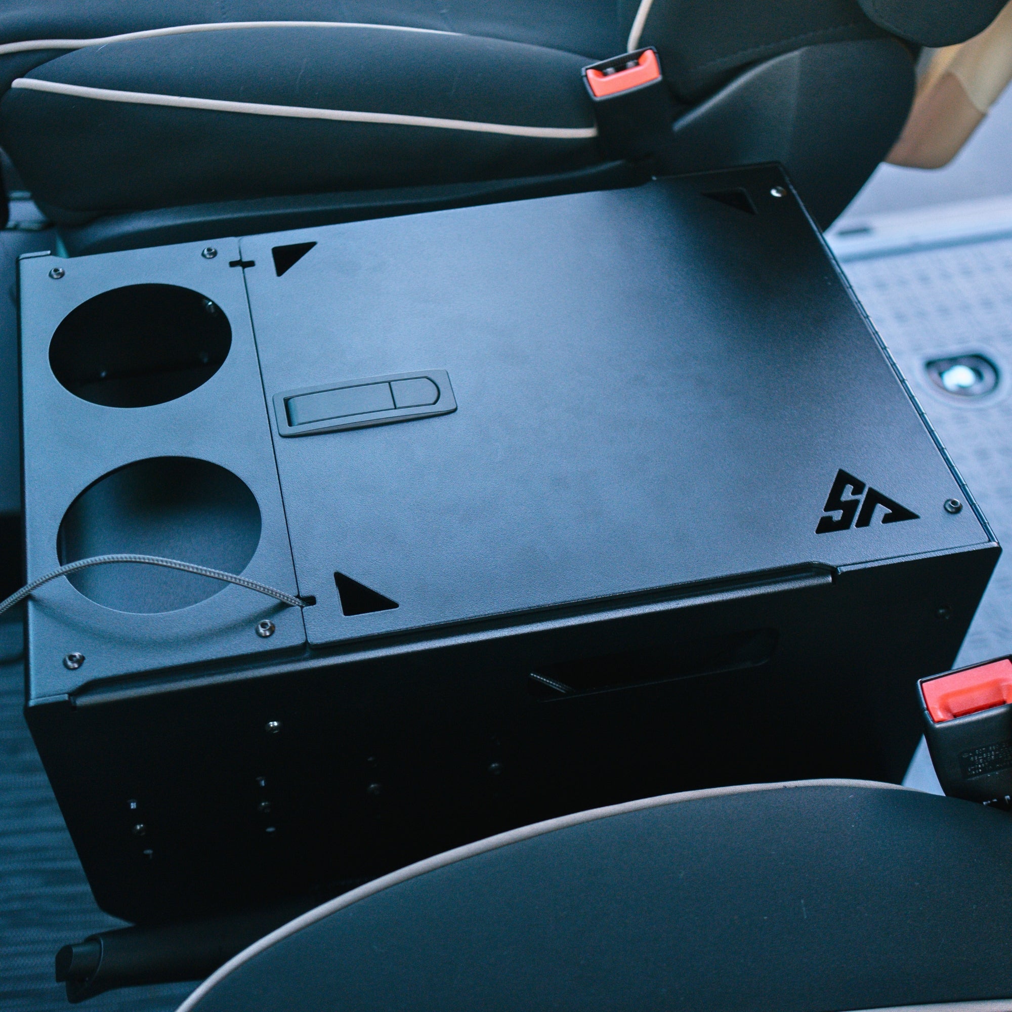 Sprinter Scout Center Console Box by The Van Mart, featuring a durable design and ample storage for vehicle accessories.