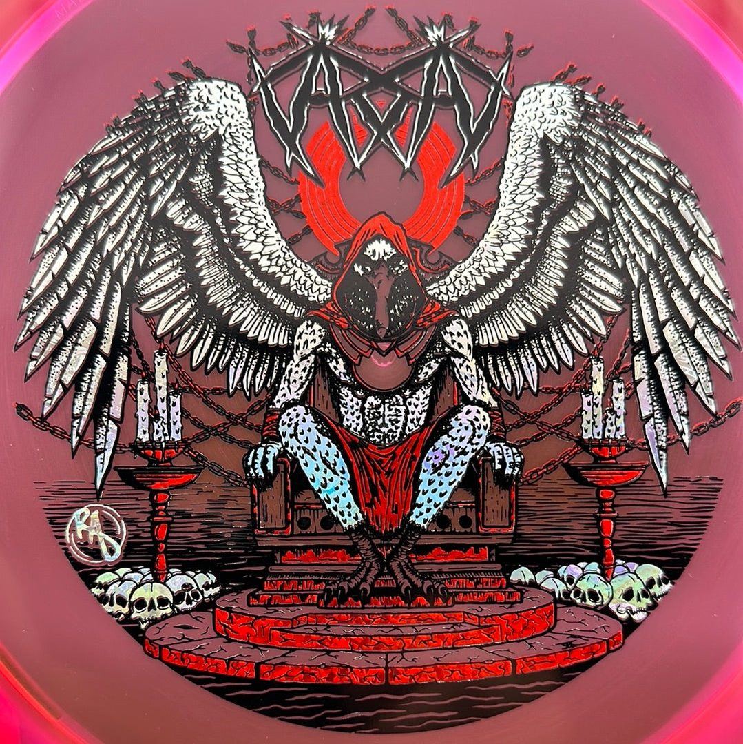 CryZtal Buzzz disc golf disc by Rare Air Discs featuring Karudi the Overseer artwork on a transparent crystal-like disc.