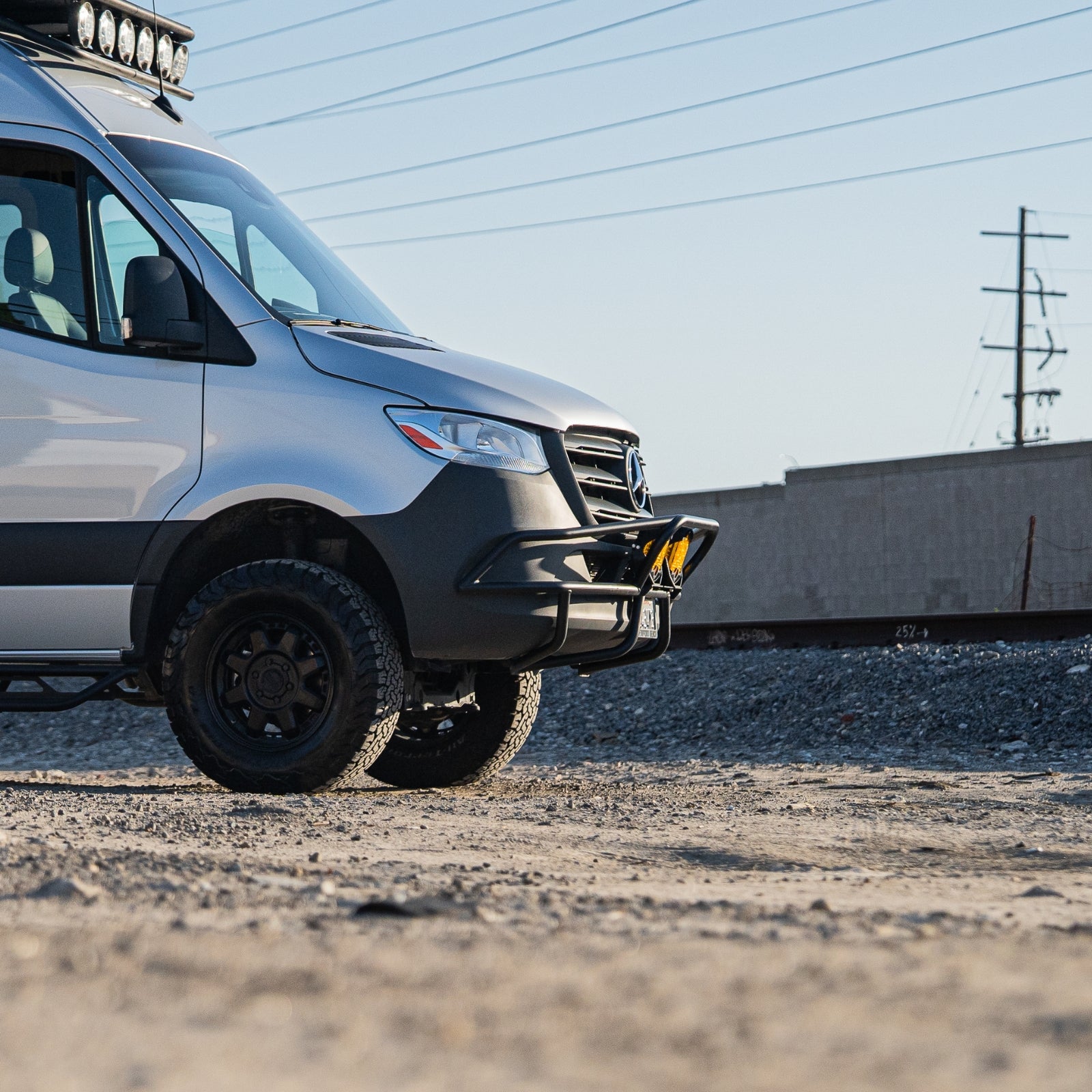 Sprinter Baja Bumper by The Van Mart, showcasing durable exterior parts for enhanced van protection and style.