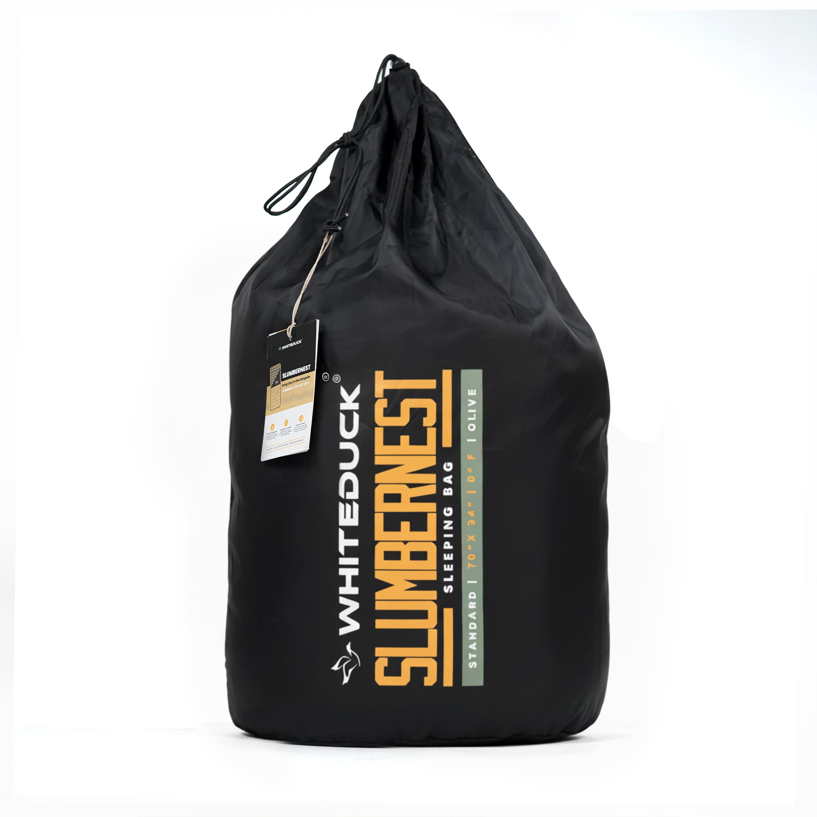 White Duck Outdoors Slumbernest™ sleeping bag in 20°F, showcasing its insulated, compact design for cold weather camping.