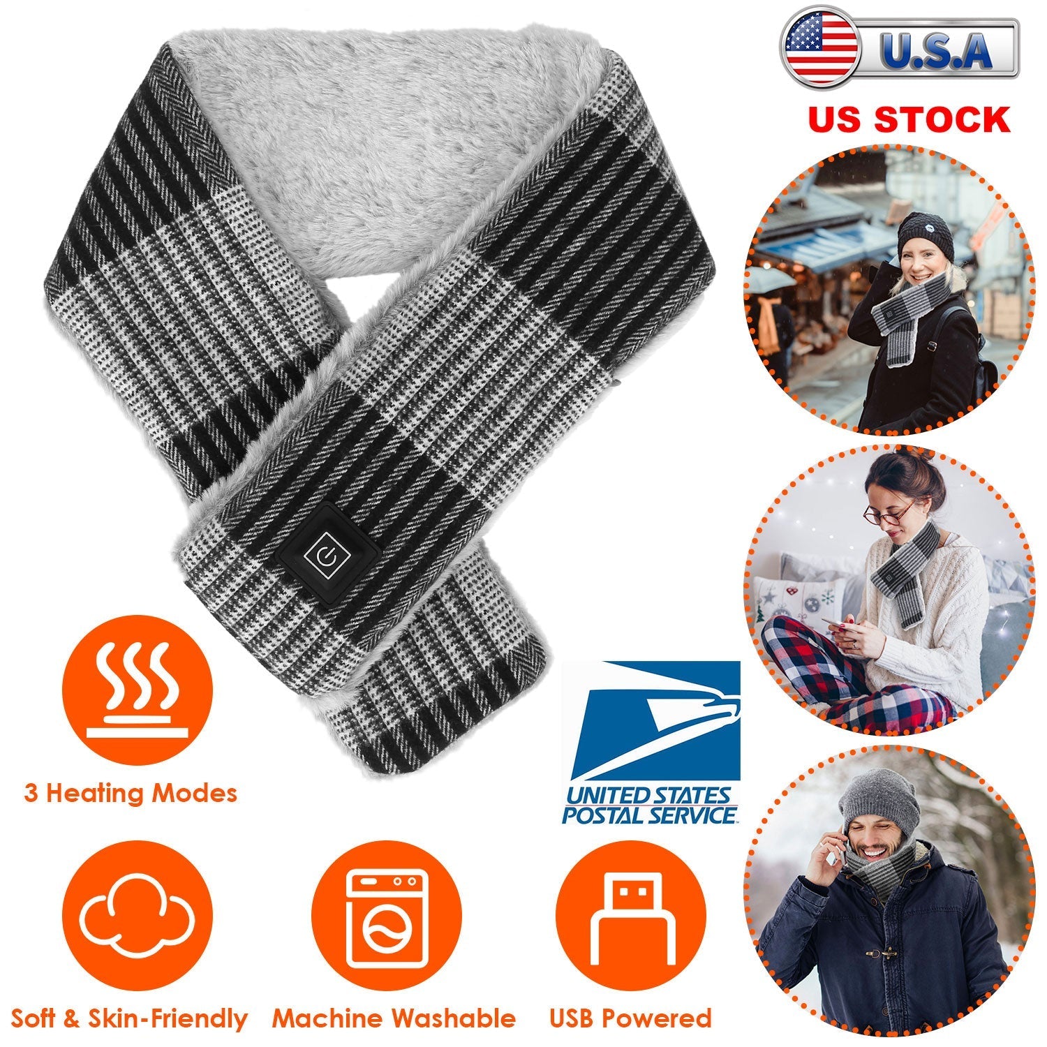 Electric Heated Scarf USB Heating Neck Wrap Unisex Winter Heated Neck Shawl Soft Warm Scarves w/ 3 Heating Modes - OVERLANDERS Outfitter