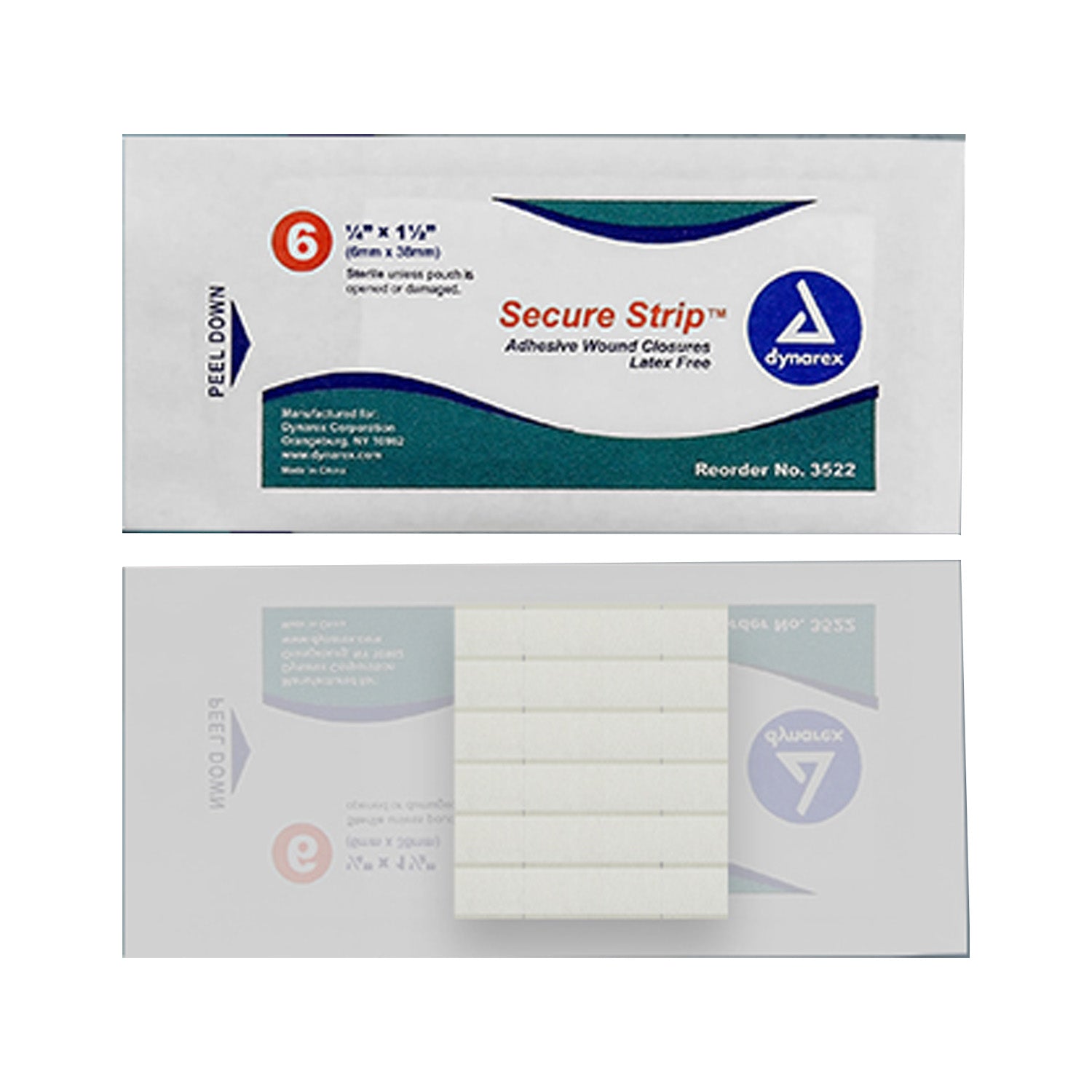 SecureStrip adhesive wound closures in a pouch, 1/4"x1-1/2" size, used for minor cuts and wound care by quakekits.com.