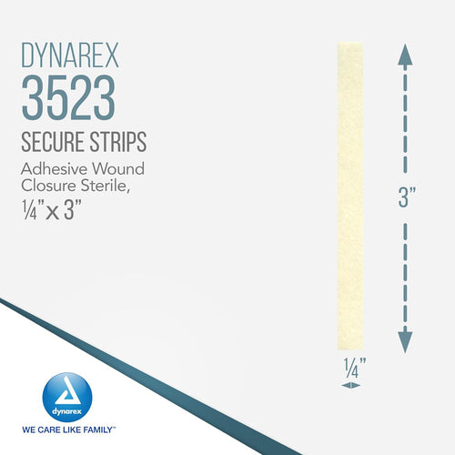 SecureStrip adhesive wound closures in a pouch, 1/4" x 3" size, secure and protect minor cuts and wounds effectively.