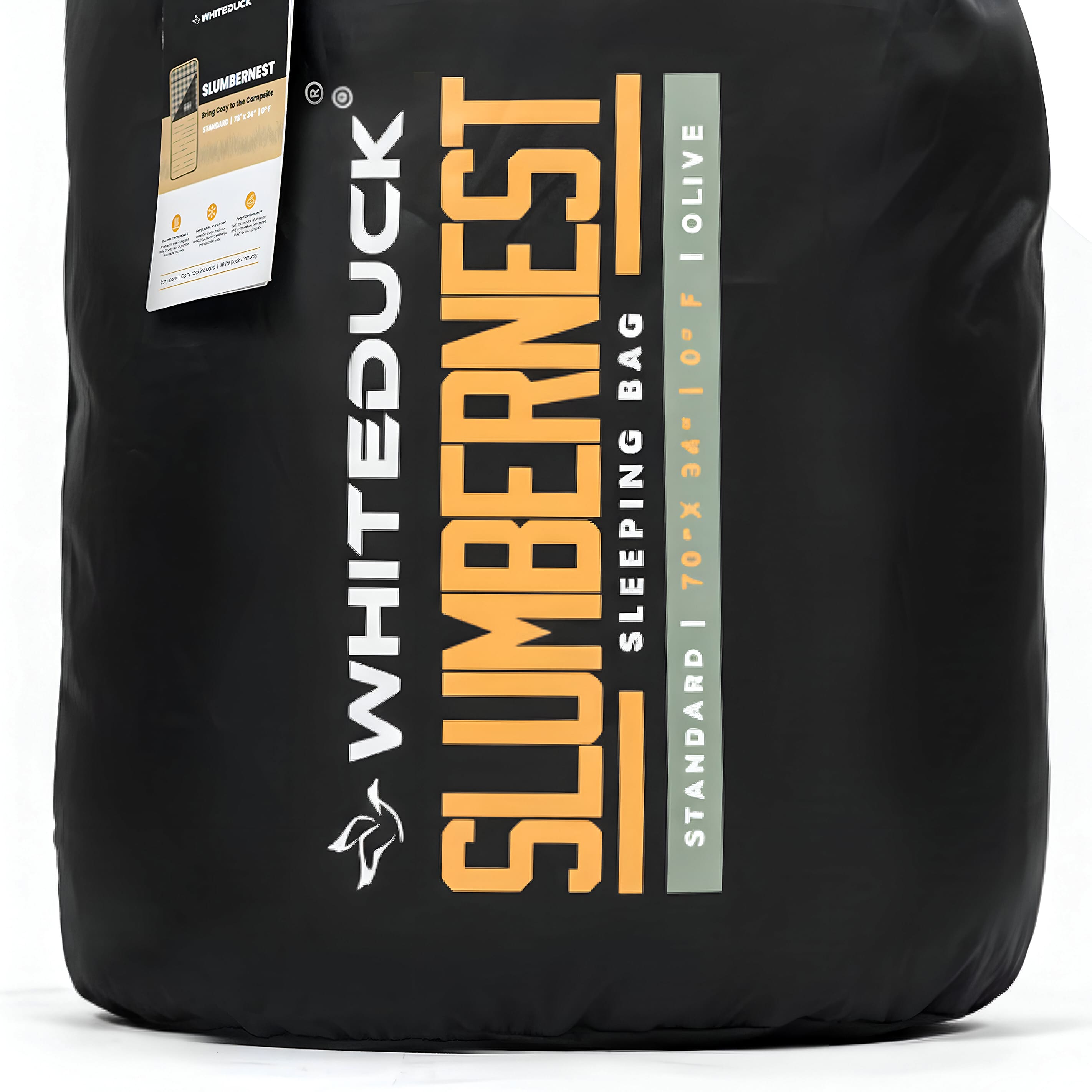 White Duck Outdoors Slumbernest™ sleeping bag in 20°F insulation, showing its durable, insulated design for cold weather camping.