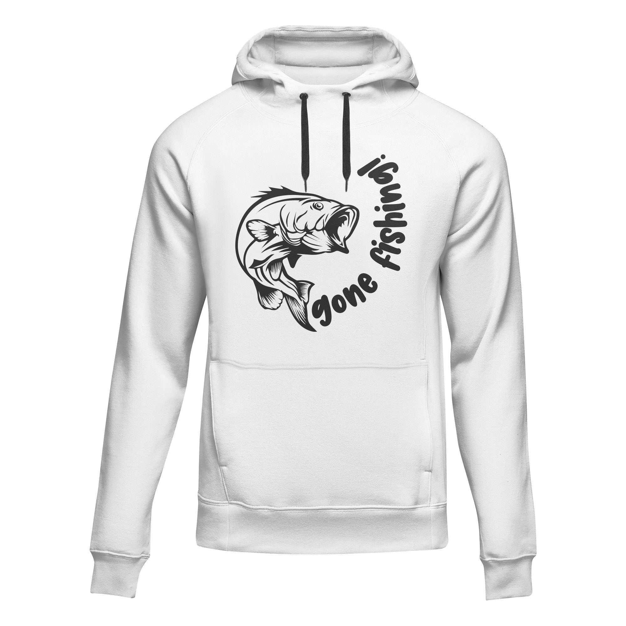 Outdoorzees Gone Fishing v1 unisex hoodie with a fishing-themed graphic and comfortable fit, displayed on a neutral background.