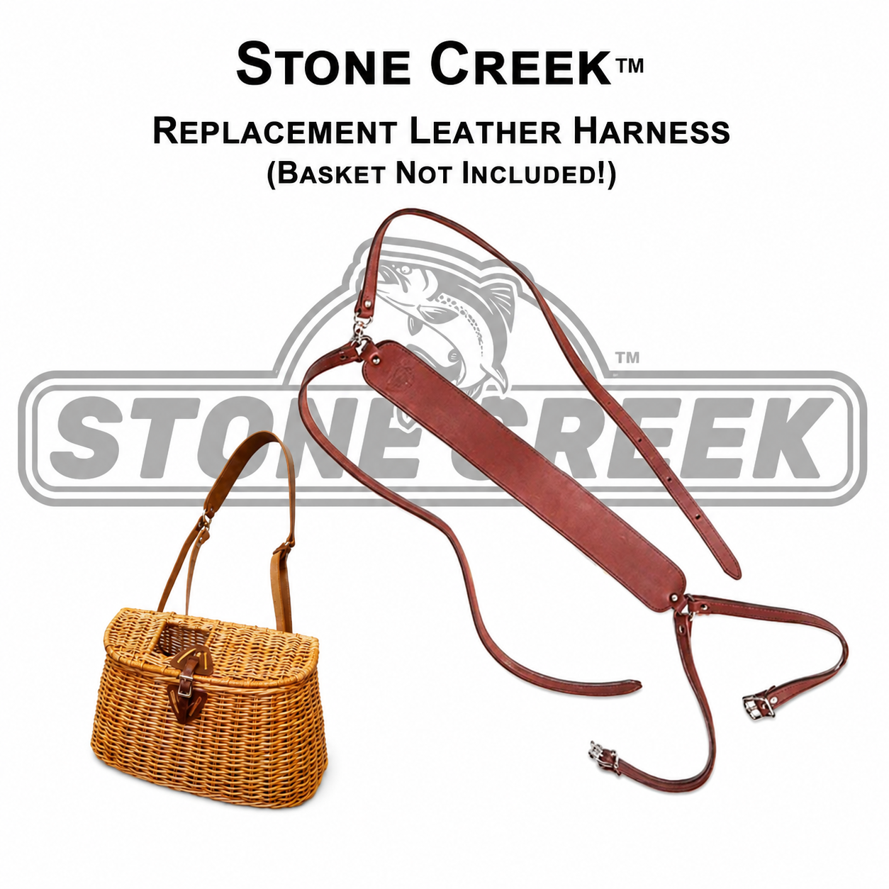 Leather Creel Harness by Stone Creek Outfitters featuring adjustable straps and durable leather construction for outdoor fishing.
