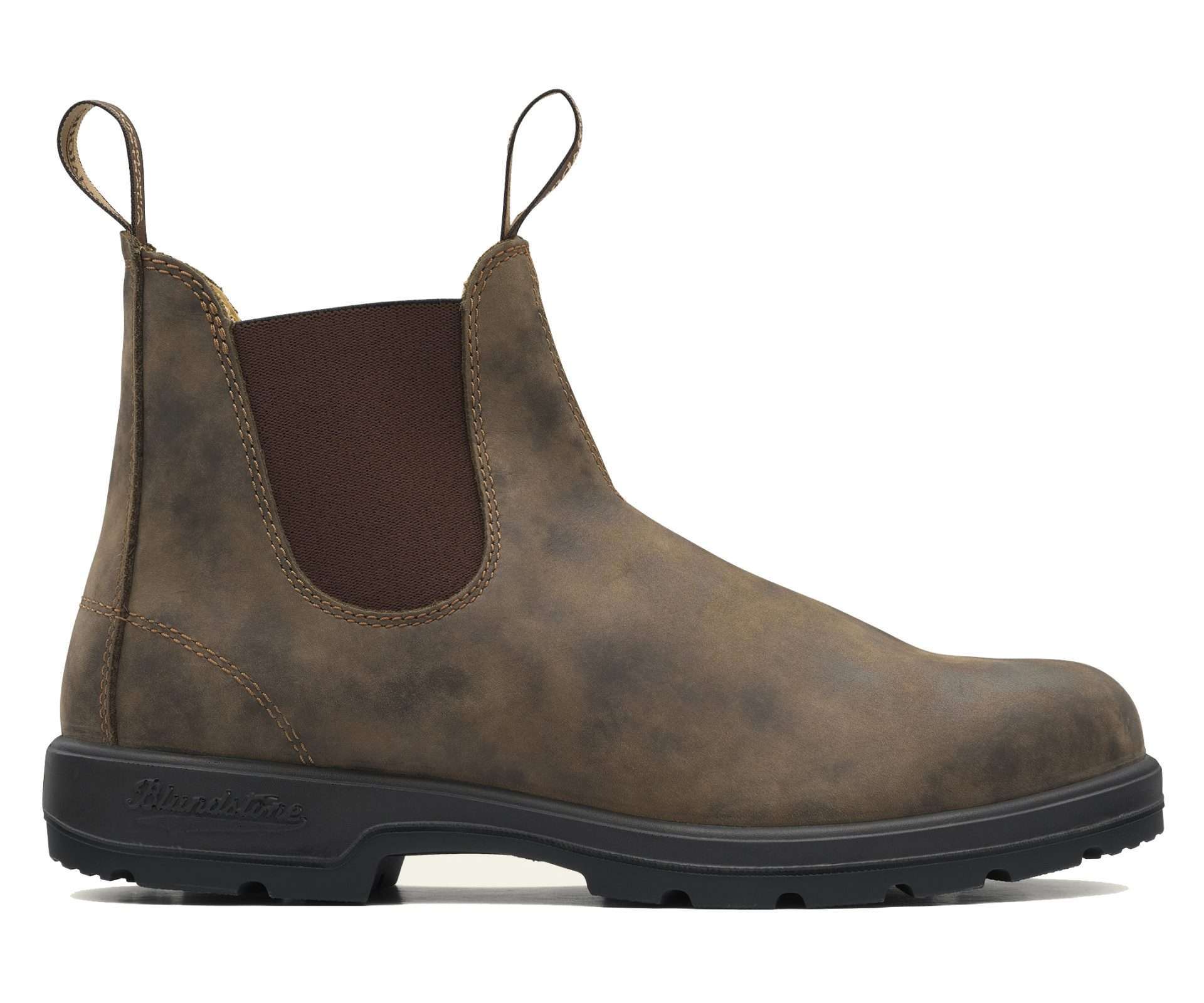 Runnwalk men's Blundstone Classic 585 Chelsea boots in black leather, showing the sleek slip-on design and elastic side panels.